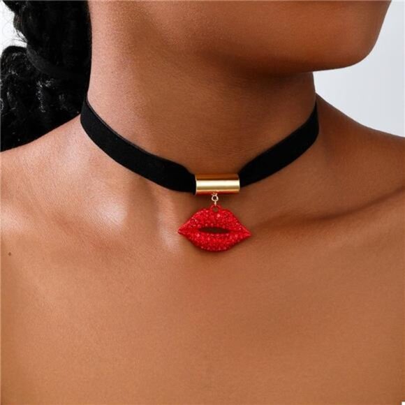 Rhinestone Lip Earrings and Necklace Jewelry Set - Picture 8 of 11